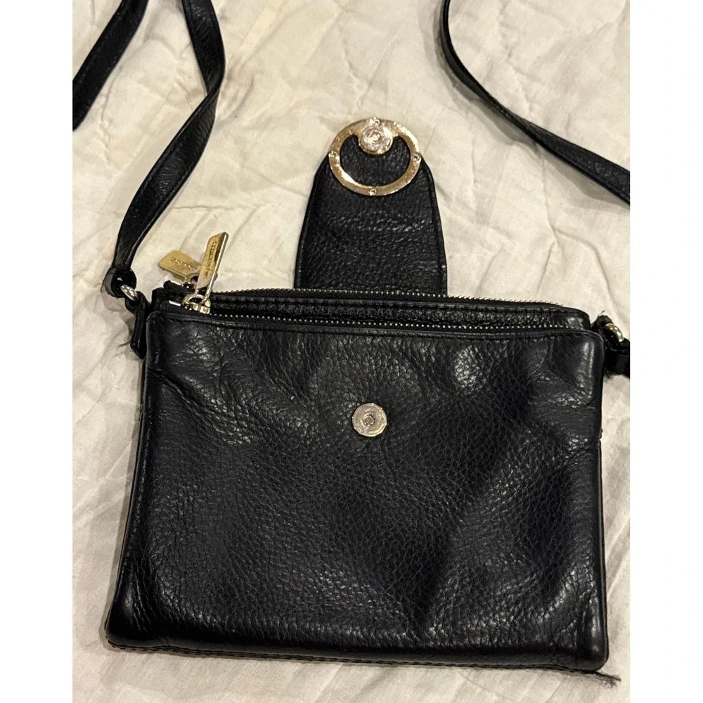 Michael Kors Fulton Crossbody Bag Black Pebbled Leather Gold MK Logo Small Purse